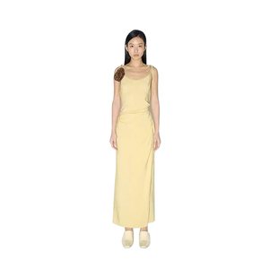 IMMI设计师品牌夏季纯色女士吊带粘纤麻感系带吊带连衣裙长裙