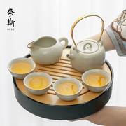 汝窑功夫茶具套装家用轻奢高档个人专用陶瓷，泡茶壶茶盘喝茶杯套餐