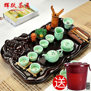 辉跃整套功夫茶具套装家用陶瓷，汝窑冰裂紫砂，茶壶科技木茶盘茶台