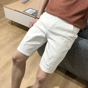 夏季白色牛仔短裤，男弹力破洞五分裤，韩版修身潮大码休闲马裤