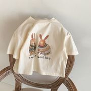 儿童夏装童装纯棉可爱女童宝宝短袖韩版兔子印花t恤半袖上衣薄