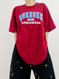rokbbk-k布韩街舞嘻哈女t恤猩红色美式宽松短袖潮牌上衣hiphop