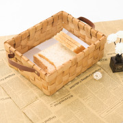 日式木片编织蓝面包蓝桌面收纳框，藤编托盘零食，果盘ins风摄影道具