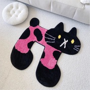 黑粉猫猫防滑柔软毯客厅卧室毛毯可爱猫咪床边毯吸水地毯地垫
