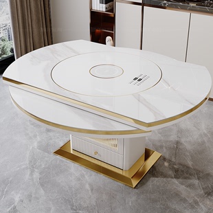 内嵌转盘餐桌椅组合小户型轻奢现代简约多功能电磁炉饭桌可变圆形