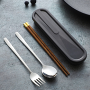 便携餐具木筷子304不锈钢勺子套装学生餐具单人筷勺两件套收纳盒