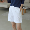 白色亚麻短裤女西装五分裤夏季2024韩版高腰松紧棉麻直筒中裤
