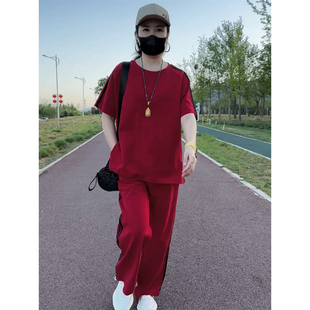 2025夏季新款宽松显瘦减龄女装时尚休闲短袖T恤阔腿裤运动套装潮