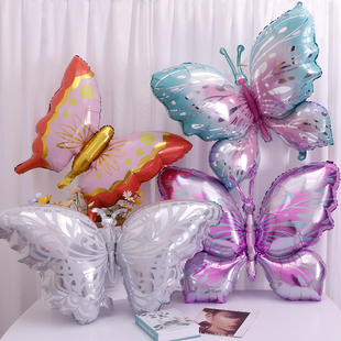 粉蓝色蝴蝶彩色翅膀铝膜气，球儿童女宝宝生日装饰派对拍照道具装饰