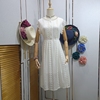 2022百褶裙子长裙赫本风，高级感气质蕾丝雪纺，白色连衣裙女夏季