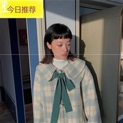 格呢毛子外套女秋冬中长款宽松学生，加厚呢子m小个t甜子美z小清新