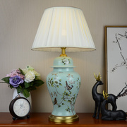 景德镇陶瓷台灯铜卧室床头灯，新中式美式客厅，青瓷浪漫暖光装饰灯具