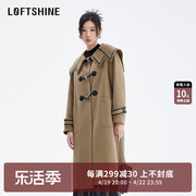 loftshine珞炫大衣外套，女冬保暖复古高级羊毛卡其色毛呢72501619