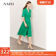 amii2023夏知性(夏知性)通勤连衣裙，女正肩短袖，收腰西装翻领修身裙子