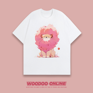 炸毛狮王woodoo设计师品牌高街创意，狮子印花宽松男女短袖t恤