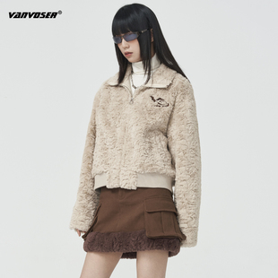 vanvoser玩物社原创设计2022冬季仿兔毛绒羊羔毛夹克(毛夹克)短款外套
