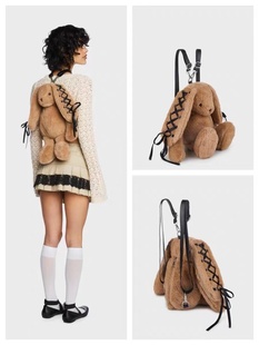 current mood蕾丝绑带兔子包包双肩包背包兔子玩偶