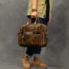 二十四街复古欧美手拎疯马皮男士旅行包，牛皮大容量单肩行李袋