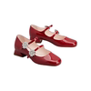 Roger Vivier女鞋闪钻花型饰扣淑女气质红色漆皮玛丽珍芭蕾舞鞋