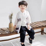 夏季原创儿童改良汉服套装男孩中式国风棉麻唐装文艺国学复古服装