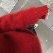红色水貂绒浣熊毛衣女(毛衣女)宽松外穿套头慵懒风，新年本命年秋冬洋气针织