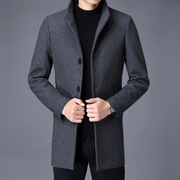 2023冬男装羊毛呢大衣，立领单排扣中长款直筒型商务绅士高端爸爸装