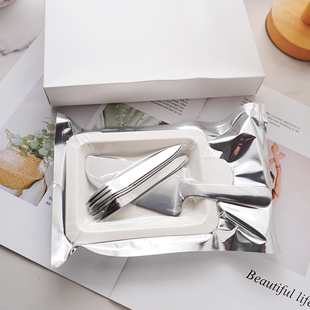 不锈钢叉盘套装餐盘餐具叉子，生日蛋糕纸盘塑料一次性组合四合一