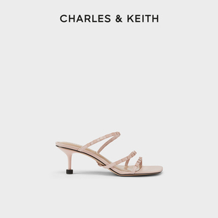 charles&keith夏季女鞋sl1-60280399女士铆钉绊带露趾高跟凉鞋