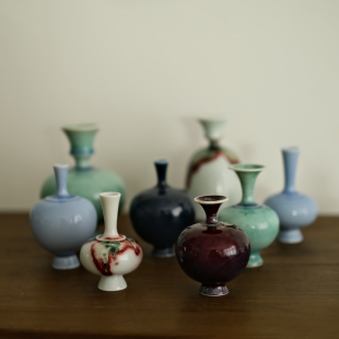 三生器物手工多彩小号，茶席花瓶禅意花器中式风，陶瓷摆件小花瓶