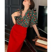 红色半身裙女夏季中长款包臀裙2021一步裙高腰显瘦长裙子ins
