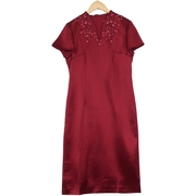 六L品牌女装高端时尚气质百搭酒红连衣裙A2-17502