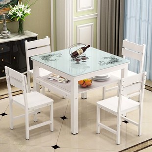 促钢化玻璃餐桌椅，组合正方形经济型双层小户型现代简约家用吃饭新