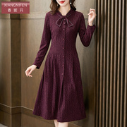 香妮芬高贵优雅气质紫色蝴蝶结设计连衣裙2024早春洋气中长裙