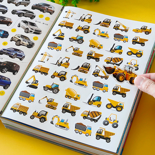 汽车工程车贴纸书交通工具贴贴画，2-3到6岁儿童早教，启蒙4男孩玩具5