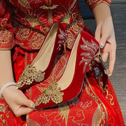 中式红色新娘结婚鞋女2023不累脚，秀禾细跟配旗袍两穿高跟单鞋