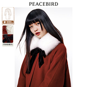 太平鸟毛领斗篷双面，呢大衣冬红色短款羊毛，外套小个子韩系大衣