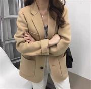 韩国2021秋冬装经典款小个子双面，羊毛羊绒大衣女短款西装外套