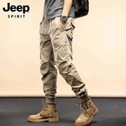 jeep吉普休闲裤男士，春季美式宽松束脚工装山系，纯棉卡其色长裤子男
