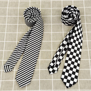 黑白条纹方格子领带5CM超窄JK男女通用棋盘韩版休闲时尚复古手打