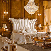 欧式新古典(新古典)家具实木，雕花描金双人床1.8米大床经典美式床头柜定制