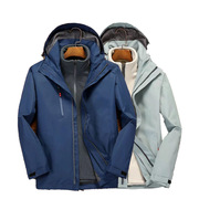 登山服男女两件套冲锋衣涤纶，连帽长款中性，户外休闲衣118