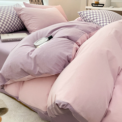 纯棉水洗棉床上四件套100全棉紫色床单被套宿舍床笠款三件套床品4