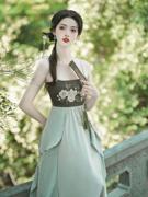 夏季 新中式国风绣花高腰圆领纯色长袖两件套套装动漫