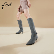 fed高跟靴冬季靴子羊反绒尖头法式女士瘦瘦靴单靴1117-ZF533