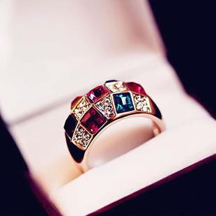 奥地利彩钻奢华戒指，幻彩水晶高贵经典，戒指气质水钻指环混批