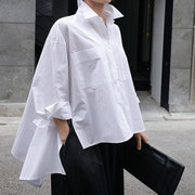 春夏装白色衬衫女韩版宽松大码斗篷型长袖，不规则衬衣时尚上衣