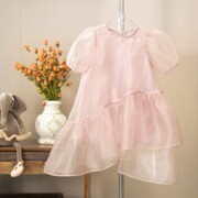 夏季香芋粉色纱裙连衣裙，欧根纱女童气质优雅礼服，小众设计棉布裙子