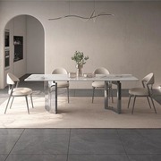 轻奢岩板餐桌椅子组合意式极简家用不锈钢现代高端亮光长方形饭桌