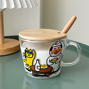 冬季早餐玻璃杯家用加厚豆浆杯咖啡牛奶专用水杯带盖带勺杯子