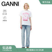 摇滚兔子GANNI女装 粉色兔子图案印花圆领短袖T恤衫 T3672151